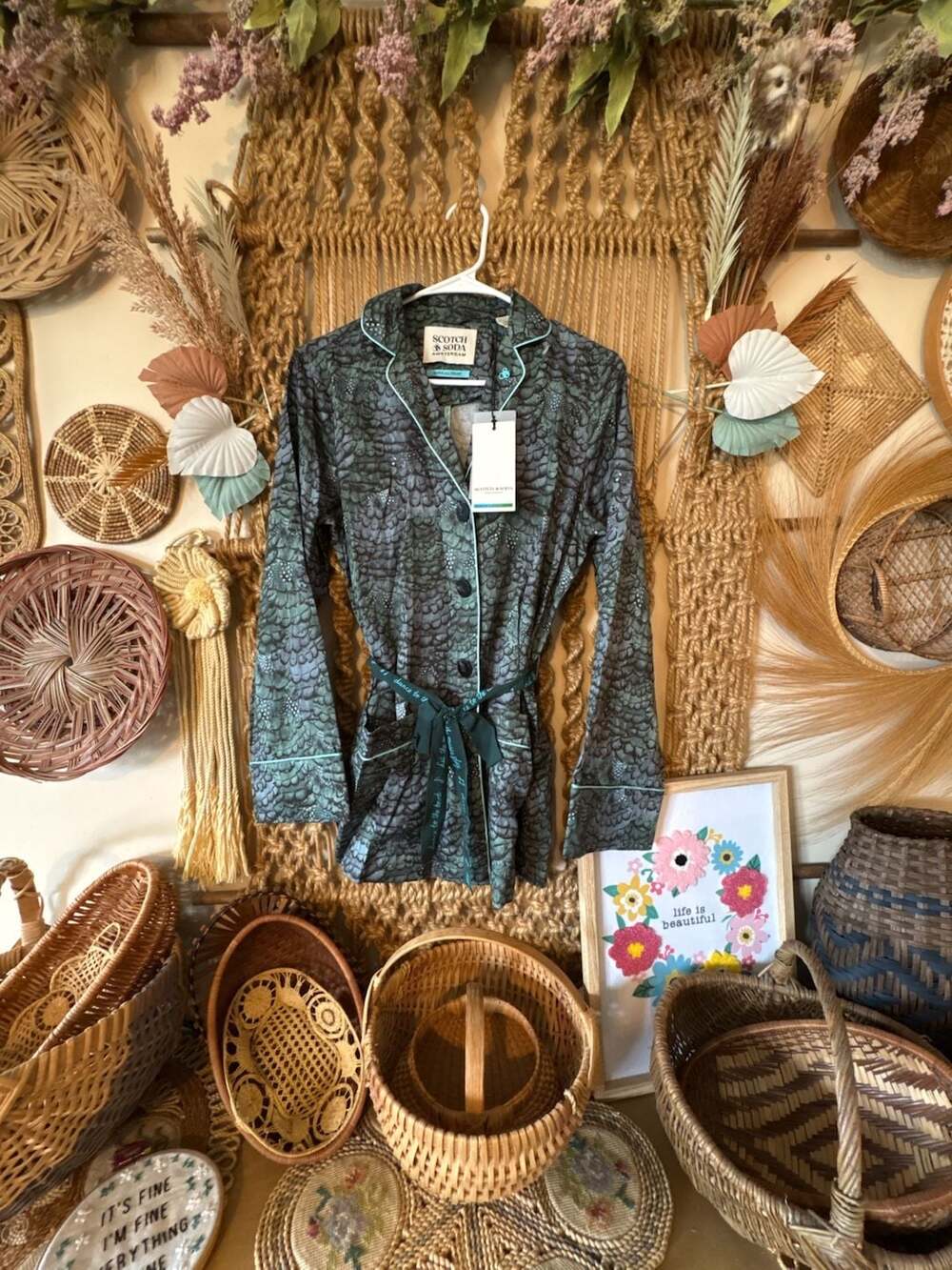 Scotch & Soda Printed Pyjama Blazer Feather Print Teal Green Size XS